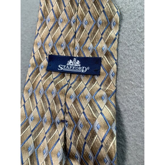 Stafford Mens Tie Brown Blue Diamond Pattern Wide Necktie - Picture 3 of 5